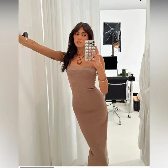 princess polly brown midi dress Square Neck Midi Dress in Chocolate Brown - S